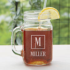 Personalized Glass Mason Jar - Square Monogram - 15922