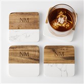 Wood  Marble Coaster Set