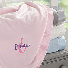 Embroidered Satin Trim Baby Blanket - Name & Initial - 21732