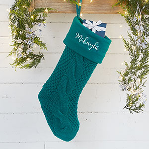 Teal Modern Cable Knit Personalized Christmas Stocking - 25774-T