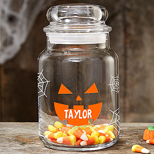 Jack-o'-Lantern Personalized Glass Halloween Treat Jar - 27132