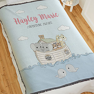 Precious Moments® Noah's Ark Personalized Baby Girl 56x60 Woven Throw Blanket - 28485-A