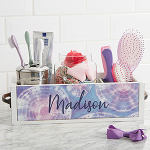 Pastel Tie Dye Personalized Wood Bathroom Storage Box - 31047