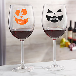 Jack-o'-Lantern Halloween Personalized Red Wine Glass - 32145-R