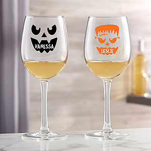 Jack-o'-Lantern Halloween Personalized White Wine Glass - 32145-W