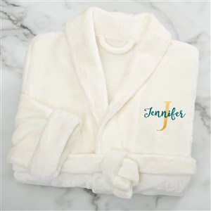 Playful Name Embroidered Ivory Short Fleece Robe - 33469-I