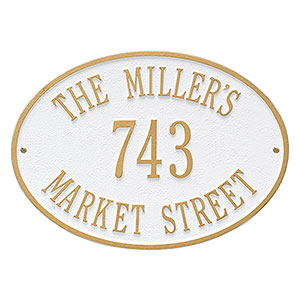 Hawthorne House Address Personalized Aluminum Plaque- White/Gold - 3402D-WG