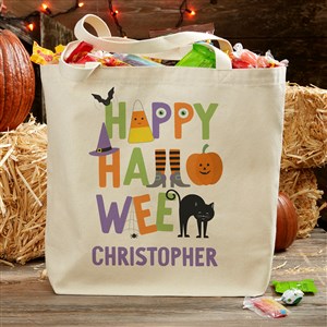 Trick or Treat Icons Personalized Halloween Canvas Tote Bag- 20