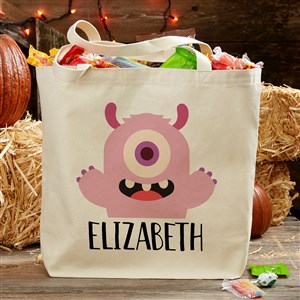 Trick Or Treat Monster Personalized Halloween Canvas Tote Bag- 20