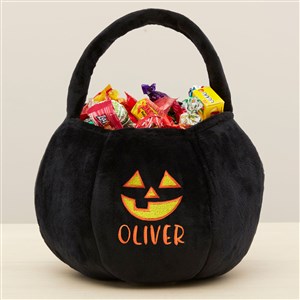 Jack-o'-Lantern Embroidered Plush Halloween Treat Bag-Black - 36760-B