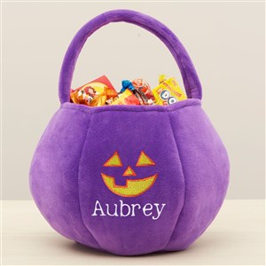 Jack-o'-Lantern Embroidered Plush Halloween Treat Bag-Purple - 36760-PU