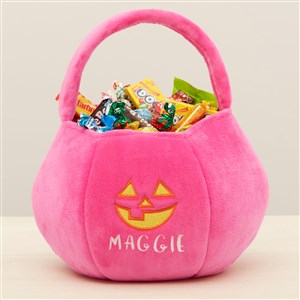 Jack-o'-Lantern Embroidered Plush Halloween Treat Bag-Pink - 36760-P