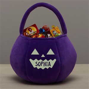 Glow-In-The-Dark Jack-o'-Lantern Personalized Plush Halloween Treat Bag-Purple - 43326-PU