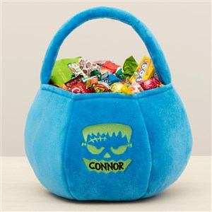 Jack-o'-Lantern Faces Embroidered Plush Halloween Treat Bag-Blue - 43335-BU