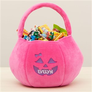 Jack-o'-Lantern Faces Embroidered Plush Halloween Treat Bag-Pink - 43335-P