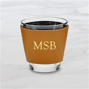 Personalized Leather Wrapped Glass Set-Tan - 47307D-T