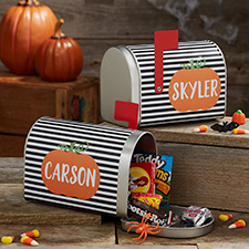 Striped Pumpkin Personalized Halloween Treat Mailbox - 27266