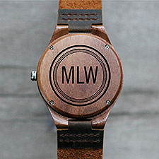 Circle Monogram Engraved Walnut Wood Watch - 28736D