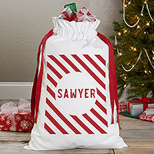 Striped Candy Cane Personalized Canvas Drawstring Santa Sack - 29365