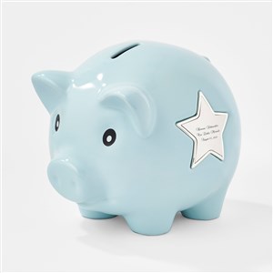 Engraved Ceramic Piggy Bank in Blue   - 47412