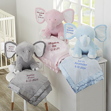 Embroidered Baby Blanket & Jumbo Plush Elephant Gift Set - 33296