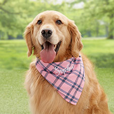 Pink Plaid Embroidered Pet Bandana - 33331