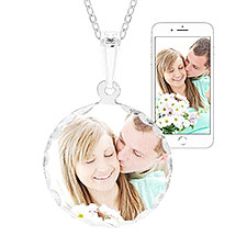 Personalized Color Photo Diamond Cut Round Pendant Necklace  - 36861D