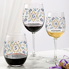 Spirit of Hanukkah Personalized Wine Glass Collection  - 37093