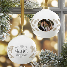 Personalized Wedding Photo Ball Ornament - Gold Foliage - 37368