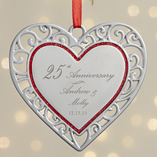 Anniversary Personalized Silver Heart Ornament  - 38393