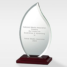 Engraved Glass Flame with Mahogany Finish Professional Award   - 41668