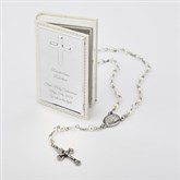 Engraved Pearlescent White Rosary and Keepsake Box - 41823