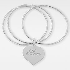 Engraved Heart Charm Bangle Bracelet For Her - 41951