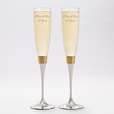 Etched Anniversary Gold Hammered Champagne Flute Set - 41956