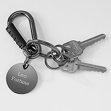 Engraved Gunmetal and Leather Clip Keychain - 41966