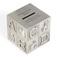 Baby Block Engraved Pewter Bank - 42078