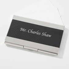 Engraved Black & Silver Business Card Case for Him - 42257