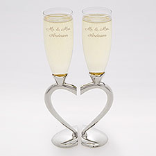 Engraved Wedding Message Connected Hearts Flute Set - 42367