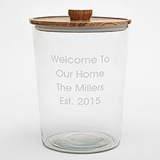 Etched Housewarming Glass Ice Bucket with Acacia Lid - 42382