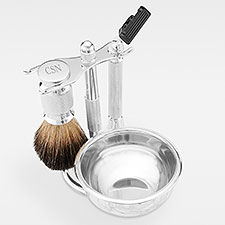 Engraved Monogram Stainless Steel Shaving Brush Kit  - 42469