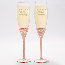 Engraved Anniversary Message Rose Gold Champagne Flute Set - 42505