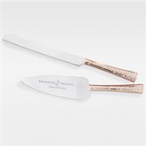 Engraved Engagement Rose Gold Cake Knife and Server Set - 42512