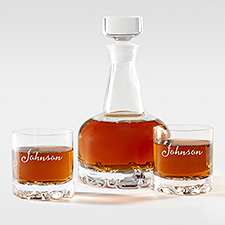 Engraved Wedding 3 Piece Orrefors Whiskey Decanter Set - 42726