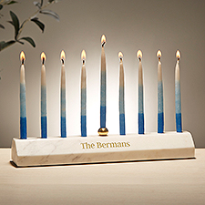 Engraved Faceted Marble Menorah - 44174