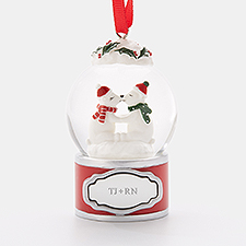 Engraved Kissing Polar Bears Snow Globe Ornament     - 45413