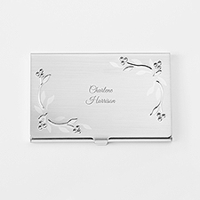 Engraved Silver Leaves and Vines Card Case - 45911