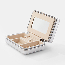 Engraved Rectangle Jewelry Box and Travel Case in Silver      - 45939