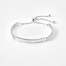 Engraved Sterling Silver Beaded ID Slider Bracelet - 46123