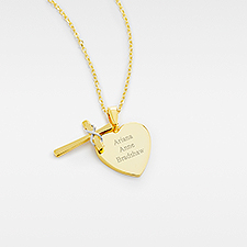 Engraved Gold Over Sterling Silver Cross and Heart Necklace - 46138