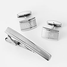 Engraved Steel Cufflinks and Tie Bar Set - 46155